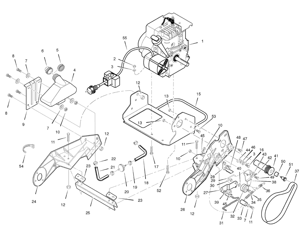 Engine And Frame Assembly Diagram and Parts List for 1695565 2008 Briggs and Stratton Snow Blower